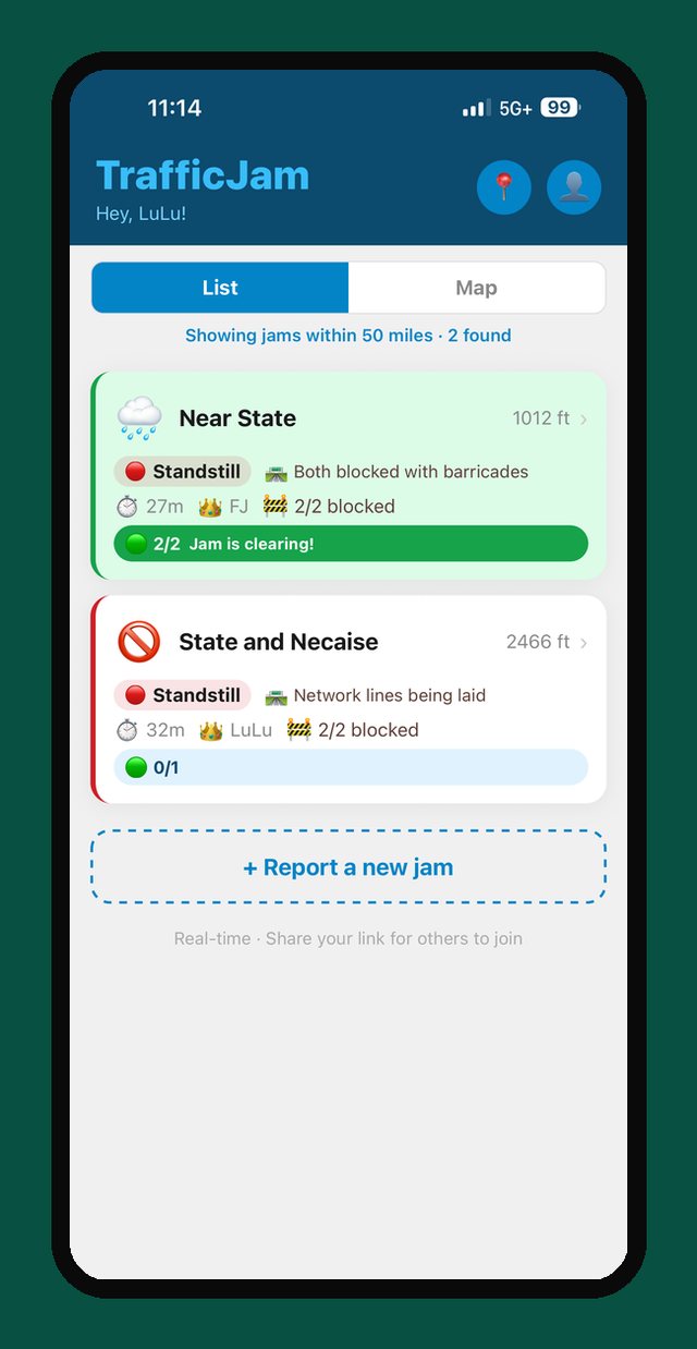 TrafficJam List View screenshot