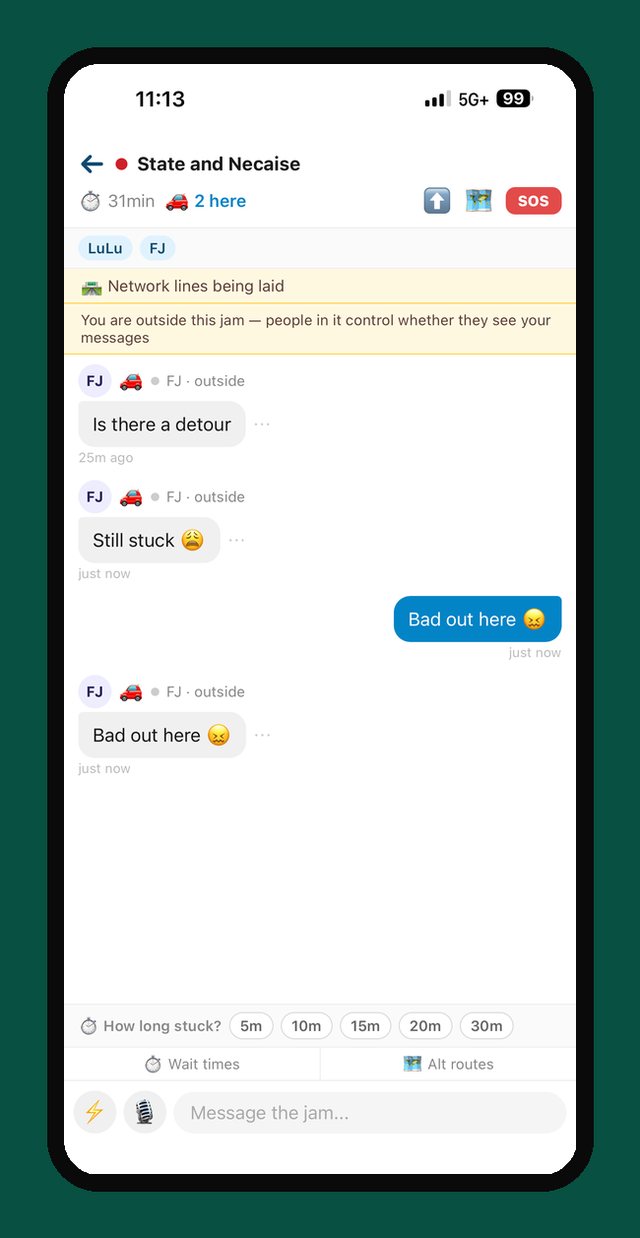 TrafficJam Live Chat screenshot